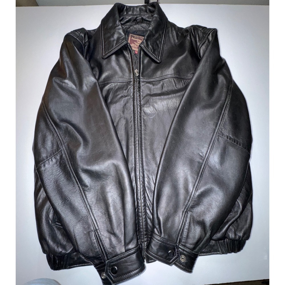 American Classics Colebrook Mens Black Leather Bomber Jacket Large Full Zip